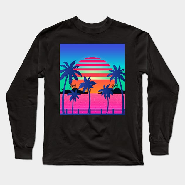 Vaporwave Summer Sunset Aesthetic Long Sleeve T-Shirt by edmproject
